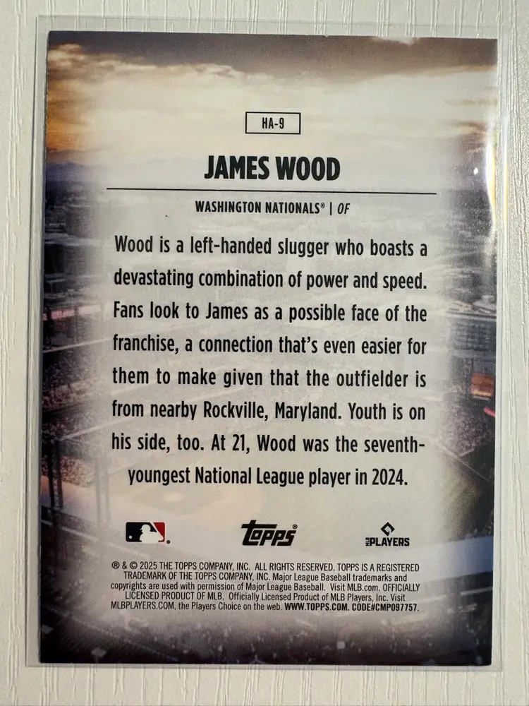 2025 Topps James Wood Home Field Advantage Rookie Washington Nationals
