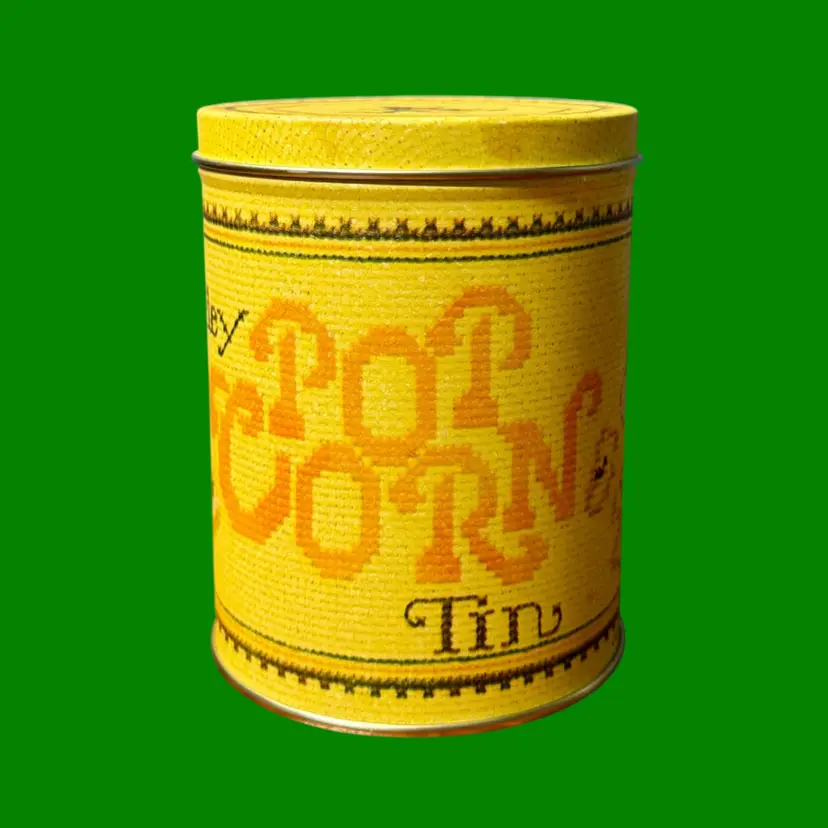 Vintage GROOVY Morley Popcorn Tin | Cross Stitch Design | Detroit