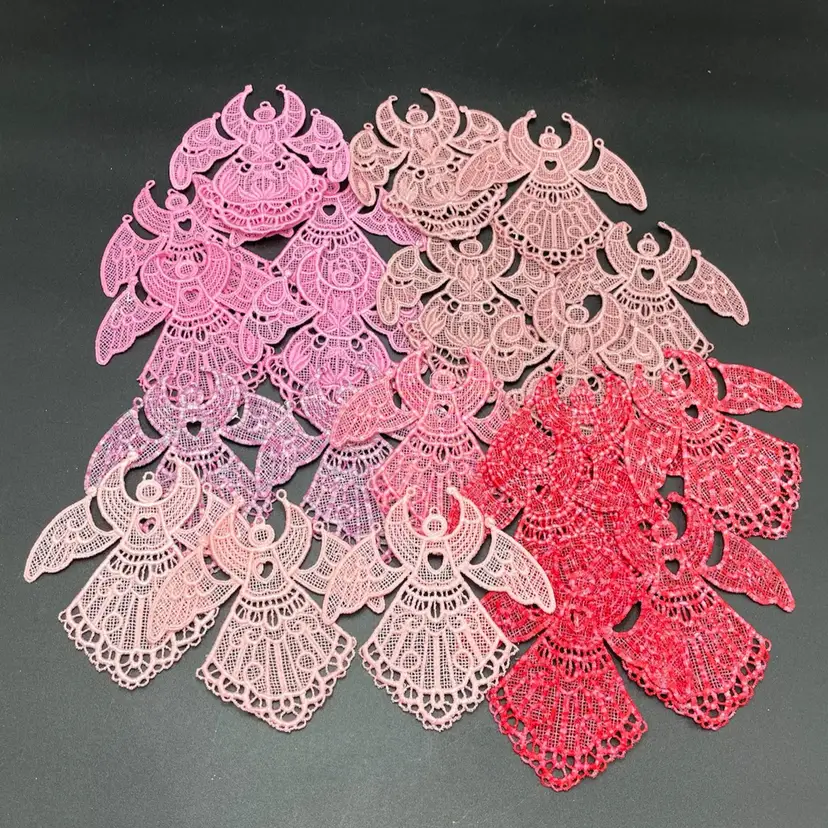 Embroidered Lace Pink Angel Christmas Ornaments Lot of 21 Religious Holiday