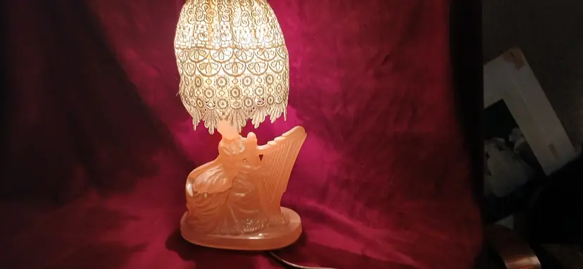 Vintage Art Deco Lady Lamp with Lace Shade