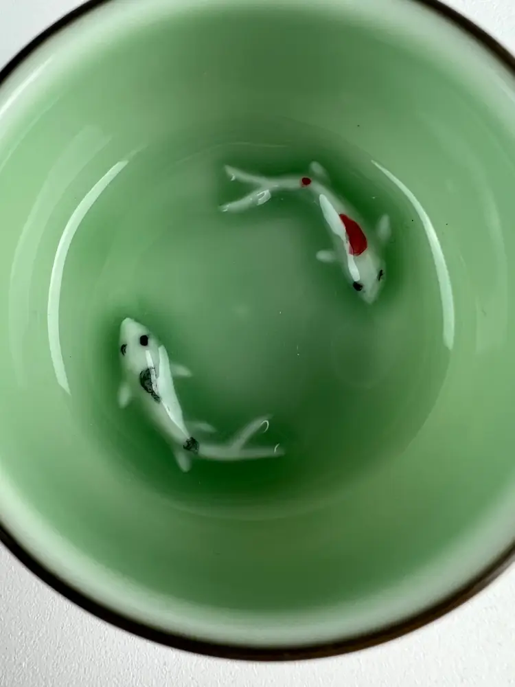 Estate Collection Chinese Celadon Koi Tea Cup