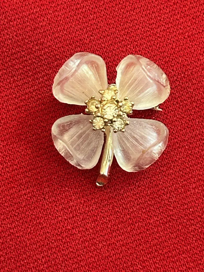 Vtg Monet Inspired Dogwood Flower Brooch W/ Clear Rhinestones J335