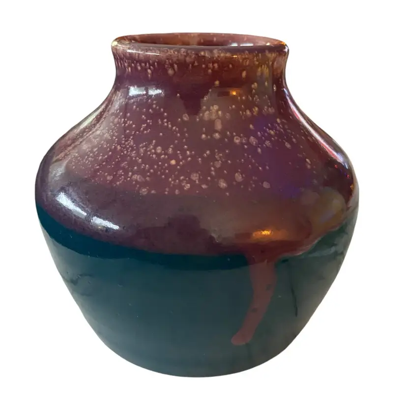 Handcrafted Bud Vase Pottery Burgundy Blue Turquoise Green Glaze