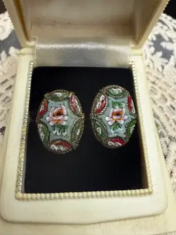 Vintage Micro Mosaic Screw back Earrings-