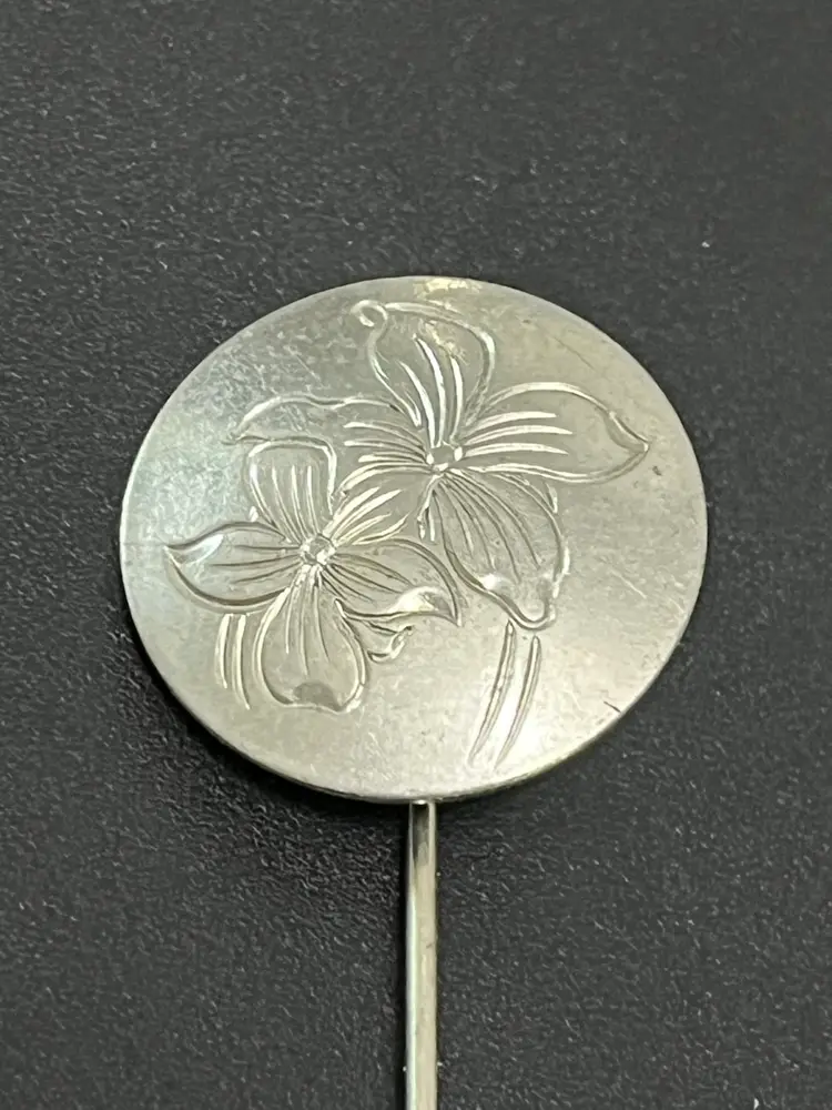 Vintage Kirk Pewter Etched Floral Stick Pin