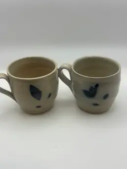 2 Salt Glazed Pottery Mugs 3”