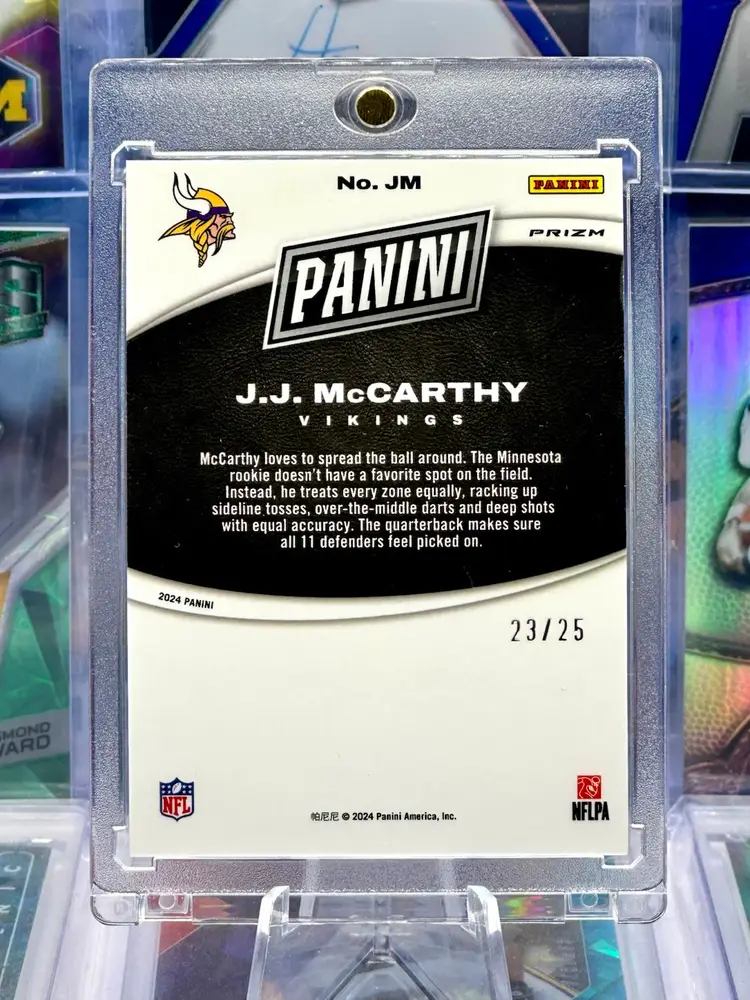 JJ McCarthy 2024 Prizm Rookie RC /25 SPLASH OF COLOR Orange Minnesota Vikings