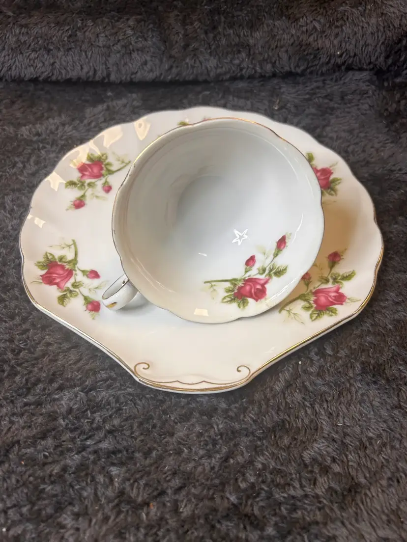 Vintage Lefton China Pink Rose Luncheon Plate And Tea Cup