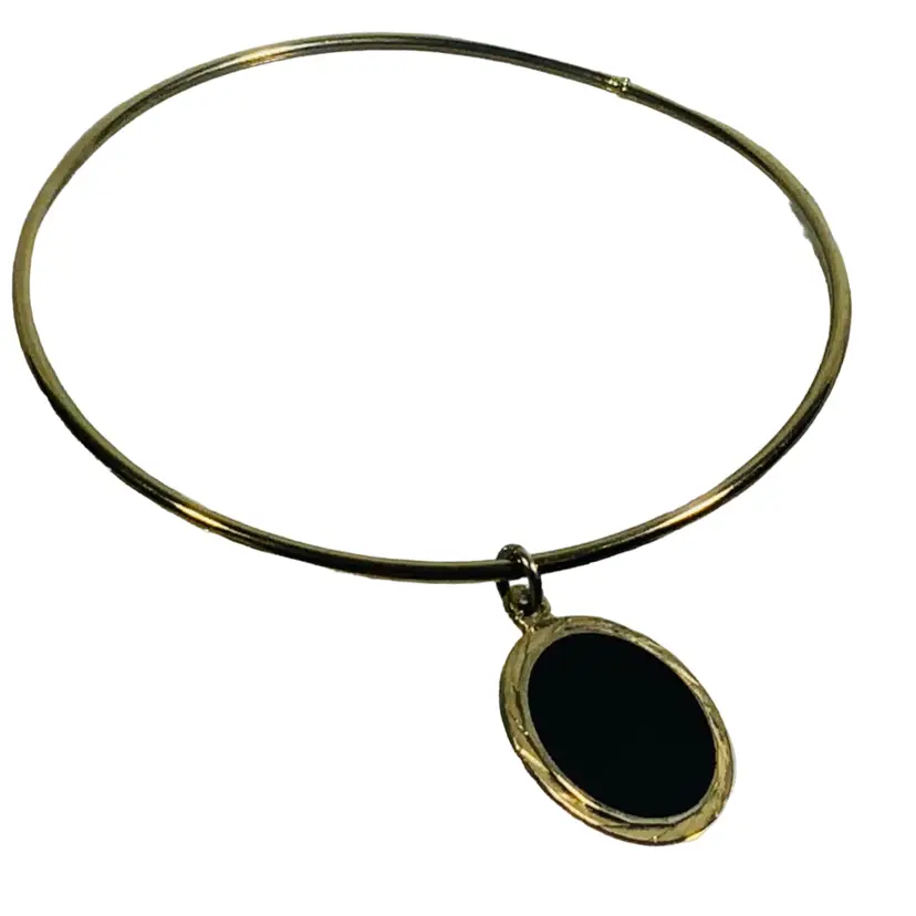 Vintage Cable Style Costume Jewelry Bracelet Gold Tone Metal Onyx Color Charm