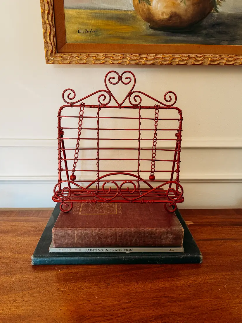 Red Cast Iron Cookbook Stand ,with Page Weights