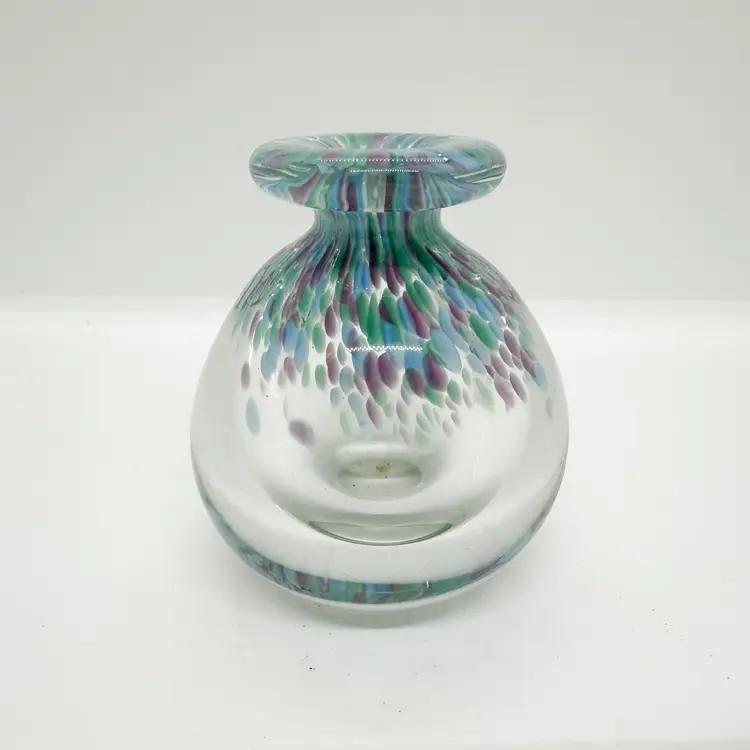 Vintage 95 Raymond Jr Matthews Art Glass Perfume Bottle Vase Confetti Speckled