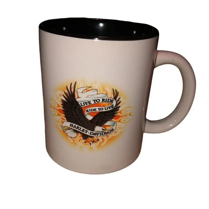 HARLEY DAVIDSON COFFE MUG CERAMIC LIVE TO RIDE RIDE TO LIVE EAGLE MOTORCYCLE
