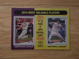 2024 Topps Heritage Baseball 2014 MVPS Mike Trout Clayton Kershaw Angels Dodgers Card #207