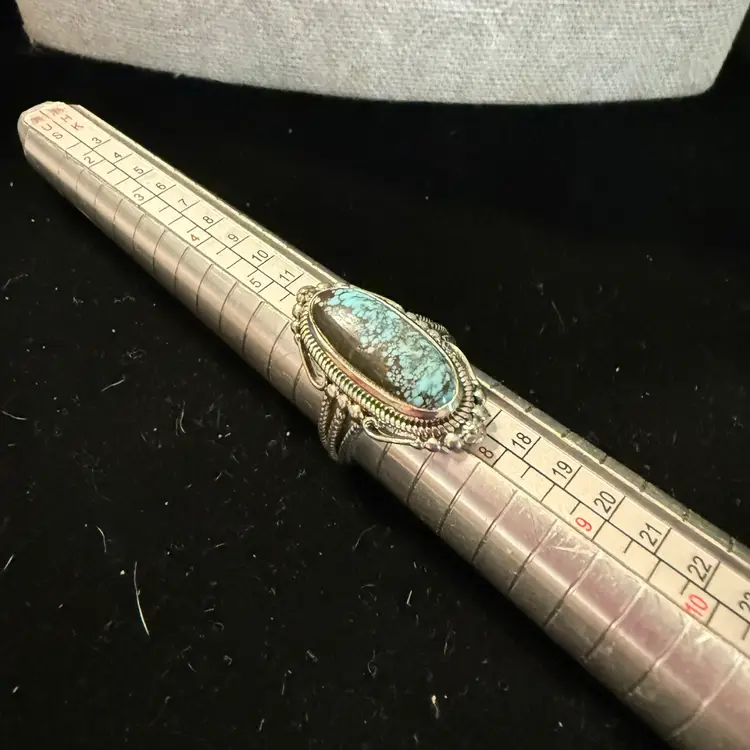 New 925 Artisan Crafted Blue Moon Turquoise  Elongated ring size 7