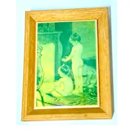Vintage After The Bath Print On Ceramic Tile By Paul Peel Oak Wood Frame
