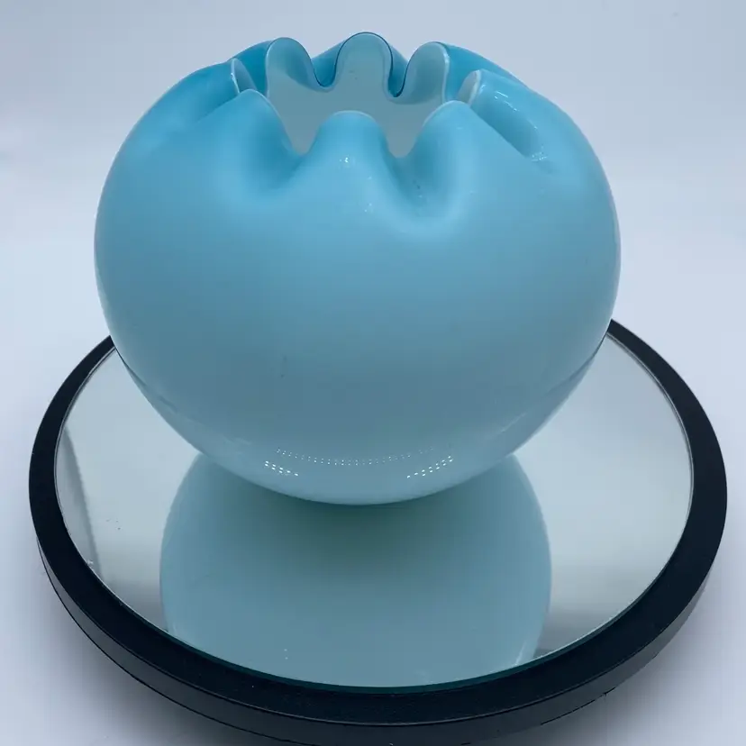 #0210 - Fenton Aqua Blue Satin Glass Ombré 5 Inch Rose Bowl