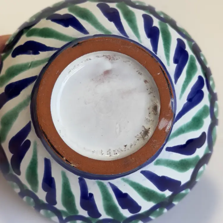 #1530 Spanish Granada Fajalauza Ceramic Pottery Hand Painted 5” Bowl Green Blues