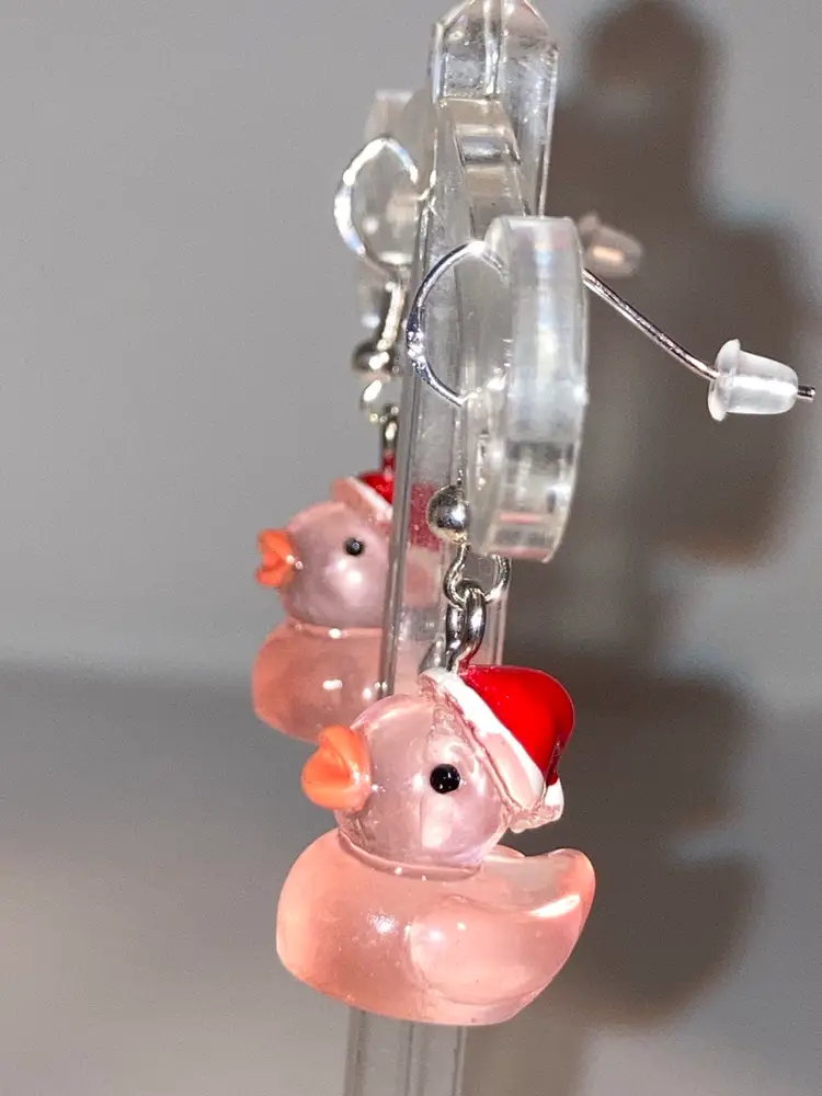 2 Day Sale! 🎉🎄🎉 UV Reactive and Glow in the Dark Santa Duck Earrings! 925 Stamped Untested Hooks.  Made By Me!