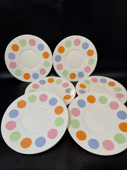 Set of 6, 2006 Starbucks large polka dot saucers