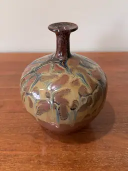 Japanese Style Studio Art Pottery Drip Glaze American Shino Vase, Mid-Century Modern Artisan Decor