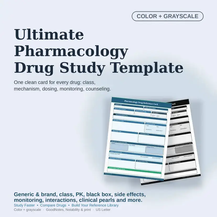 Ultimate Pharmacology Drug Study Template