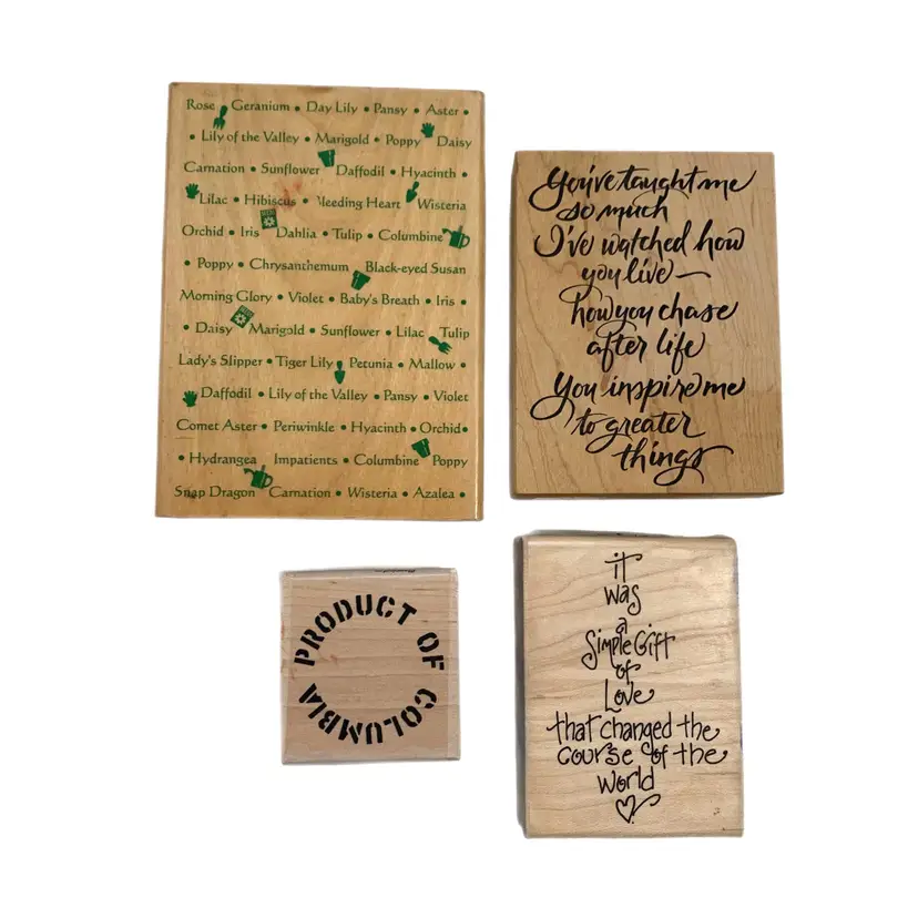 Words Quotes Sentiments Rubber Stamps Wood Mounted Mixed Lot of 4 Vintage Modern