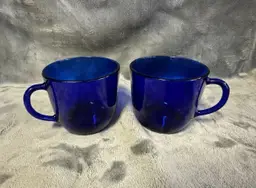 Vintage Arcoroc Set of 2 Cobalt Blue Glass Tea Coffee Cup Mug Made in France MCM