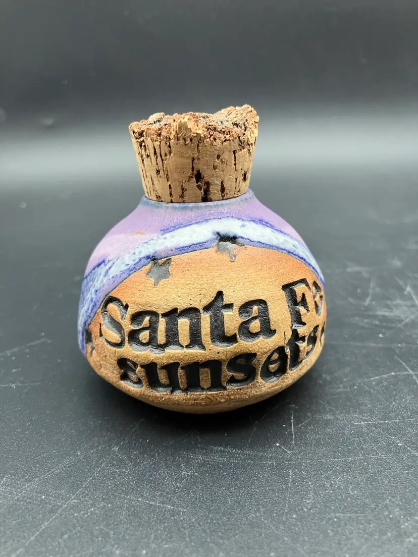 BIN - Studio Pottery Purple Container Pot Santa Fe Sunsets With Original Cork Unsigned