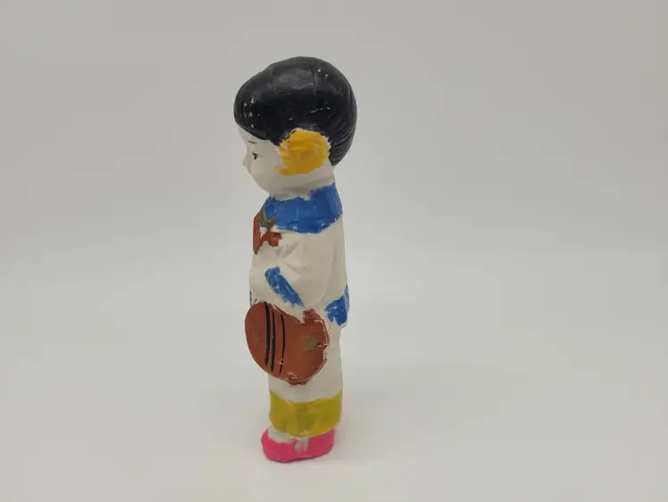 Vintage Porcelain Bisque Frozen Charlotte Young Asian Girl w/ Guitar Instrument
