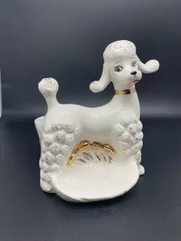 Vintage Ceramic Poodle Lipstick Holder-1960s