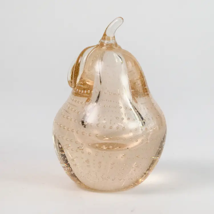 Vintage Murano Art Glass Pear Paperweight - Bubble Handblown Italy