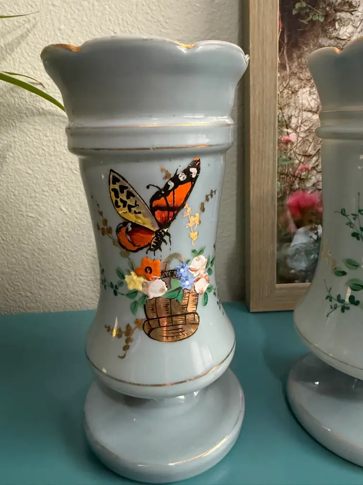 Antique Bristol Glass vase Hand Blown & Hand painted Beautiful Bright Colors