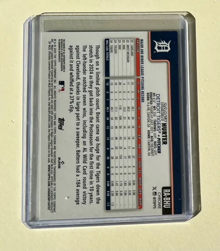 Brant Hurter RC Chrome Auto Purple Speckle /299 Detroit Tigers