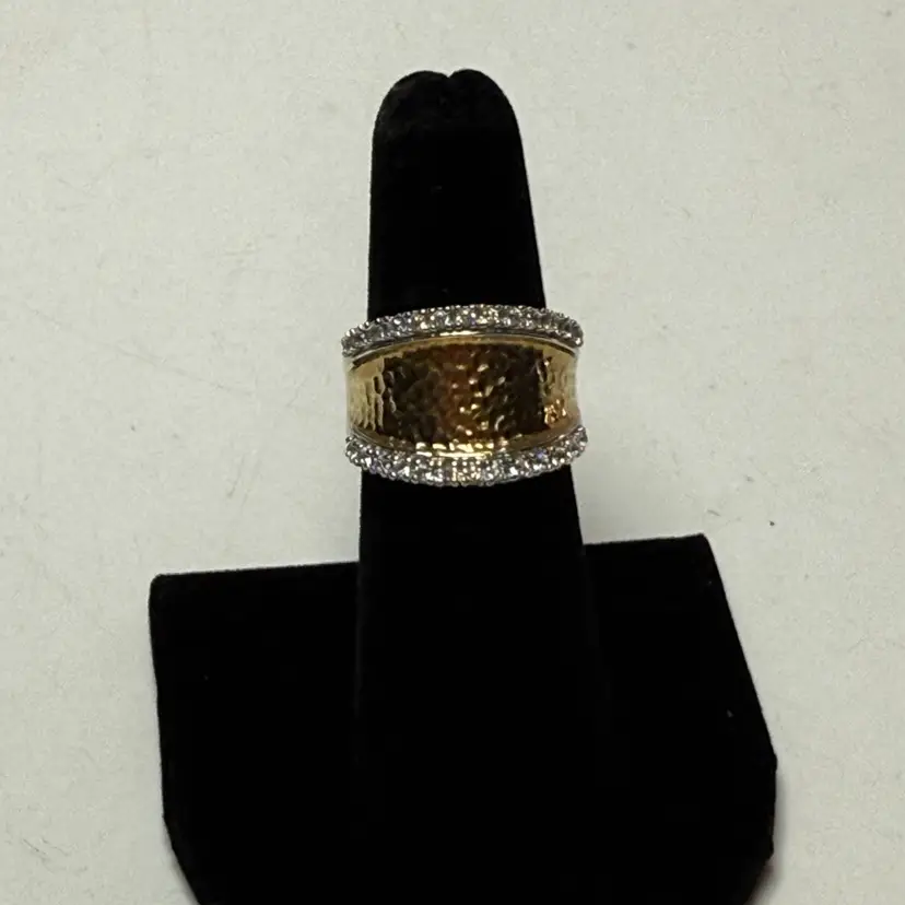 Joseph Esposito ESPO Sterling 925 Silver Gold Two Tone Hammered CZ Ring Size 6