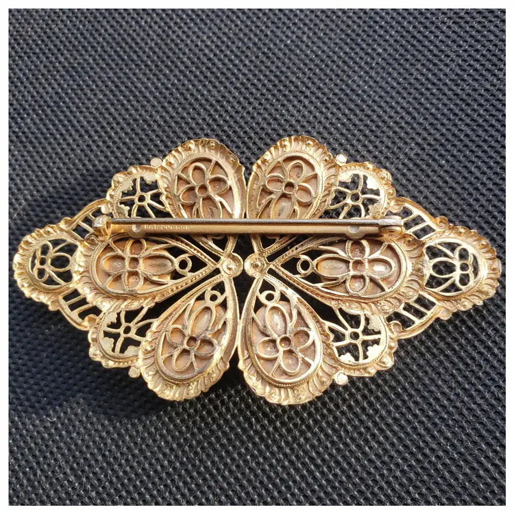 Hubbell Stone Cabachons Czech Glass Pin / Brooch 1920s-1940s