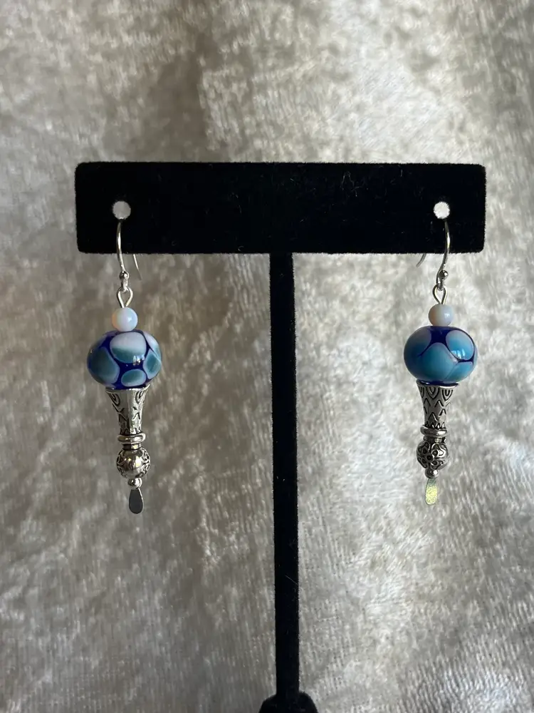#79 "Viking Ice Cream Cone - Glacier Flavor" Series - Handmade by Me -- Lampwork Glass Earrings