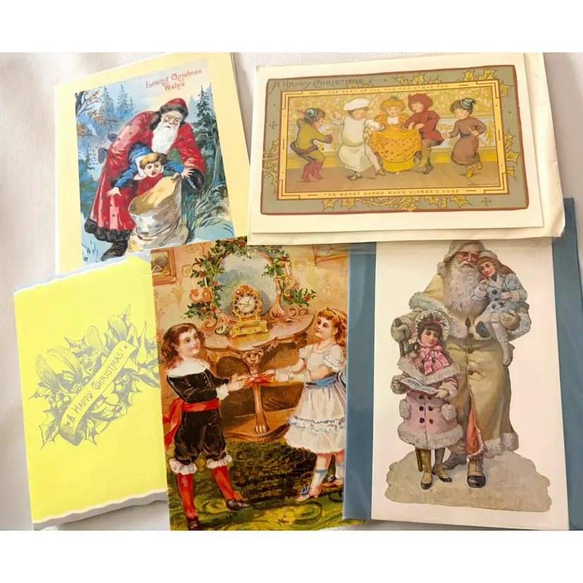 5 Vintage Ephemera Unused 1980s Victorian Reproductions Christmas Cards - Read