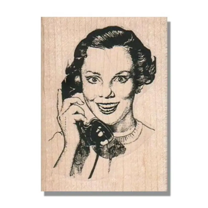 Retro Lady On Phone Rubber Stamp
