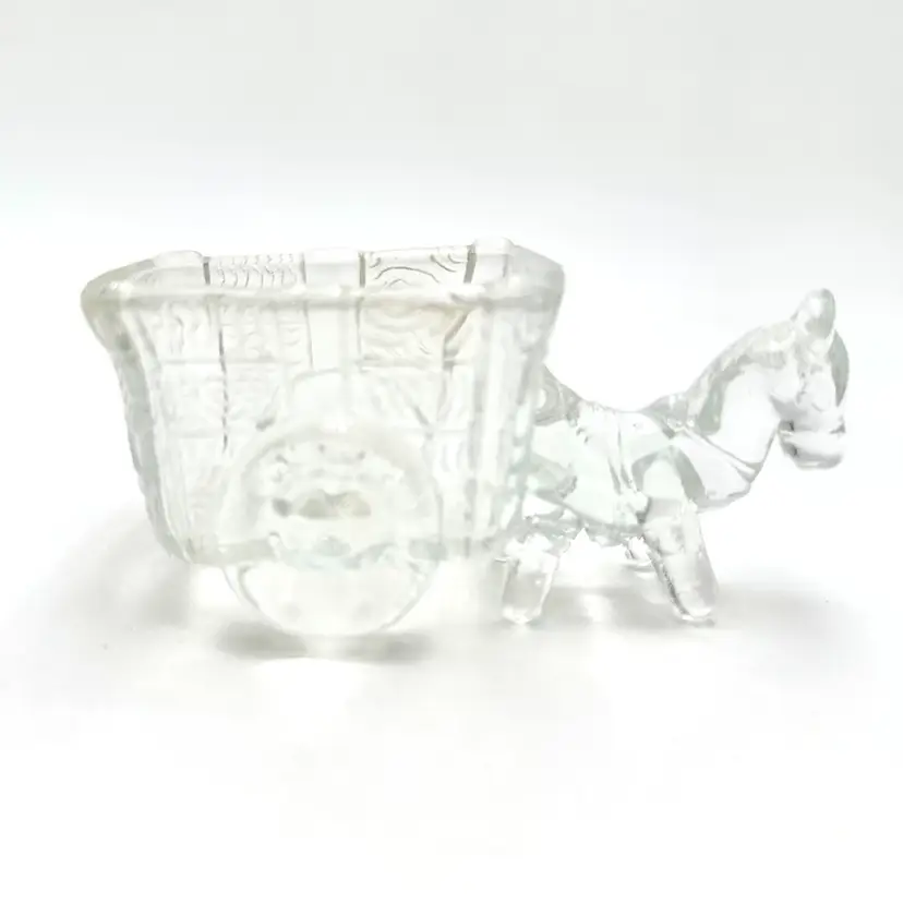 Donkey And Cart Trinket Dish Clear Glass 5Lx2Wx2.25”H