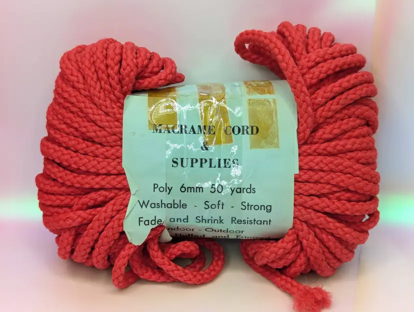 Vintage My three Sons Macrame Cord 150ft/50yds Poly 6mm Gauge RED Pawtucket RI Craft DIY