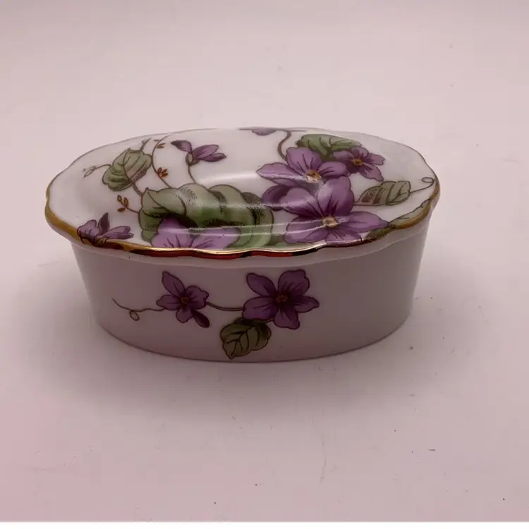 FFF VTG Lefton Trinket Box Flowers 2.5”