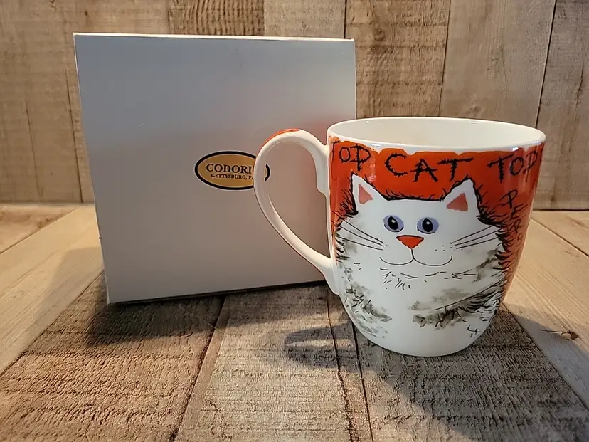 Rose Of England Bone China Top Cat Coffee Mug 10 Oz Tabby Persian Siamese New