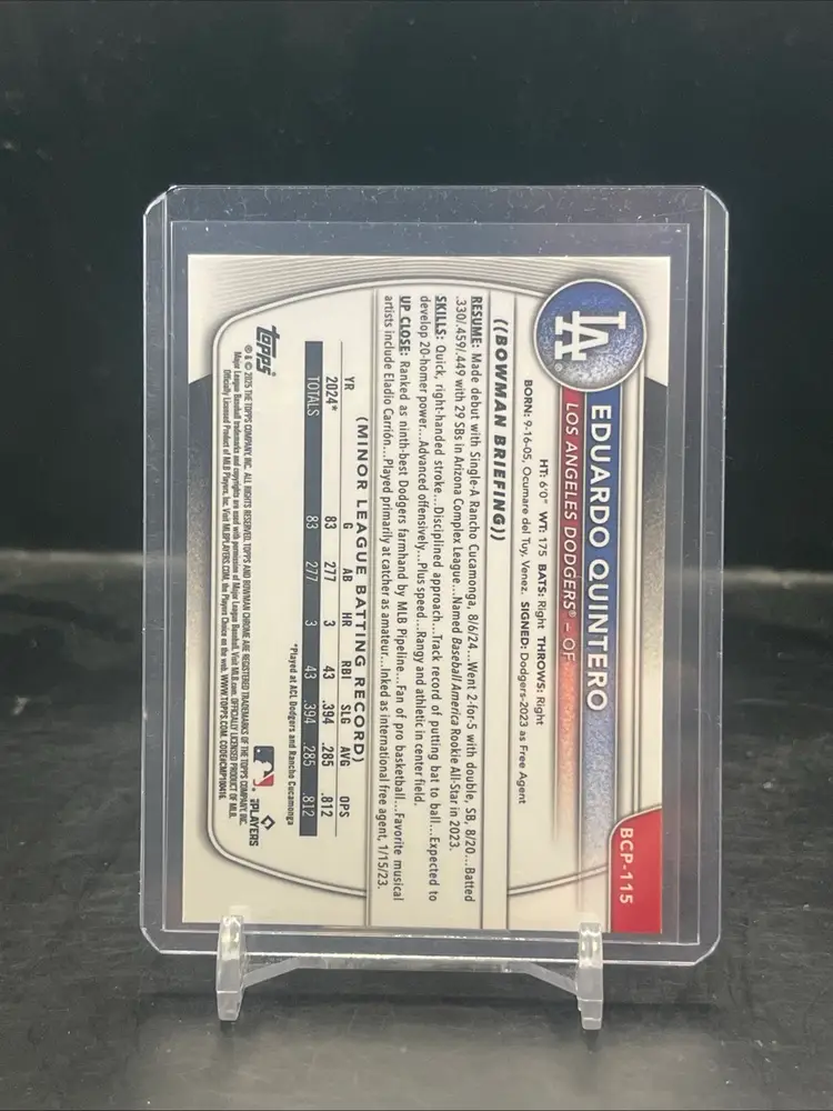 2025 Bowman Eduardo Quintero 1st Chrome Los Angeles Dodgers