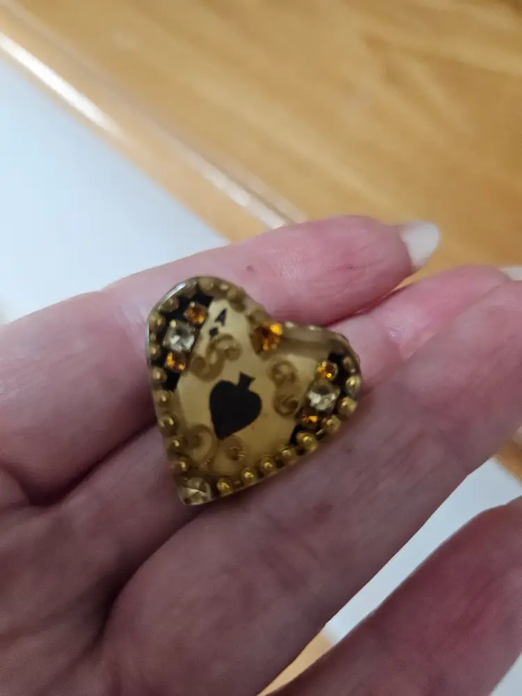 Lucite heart pin with spade detail