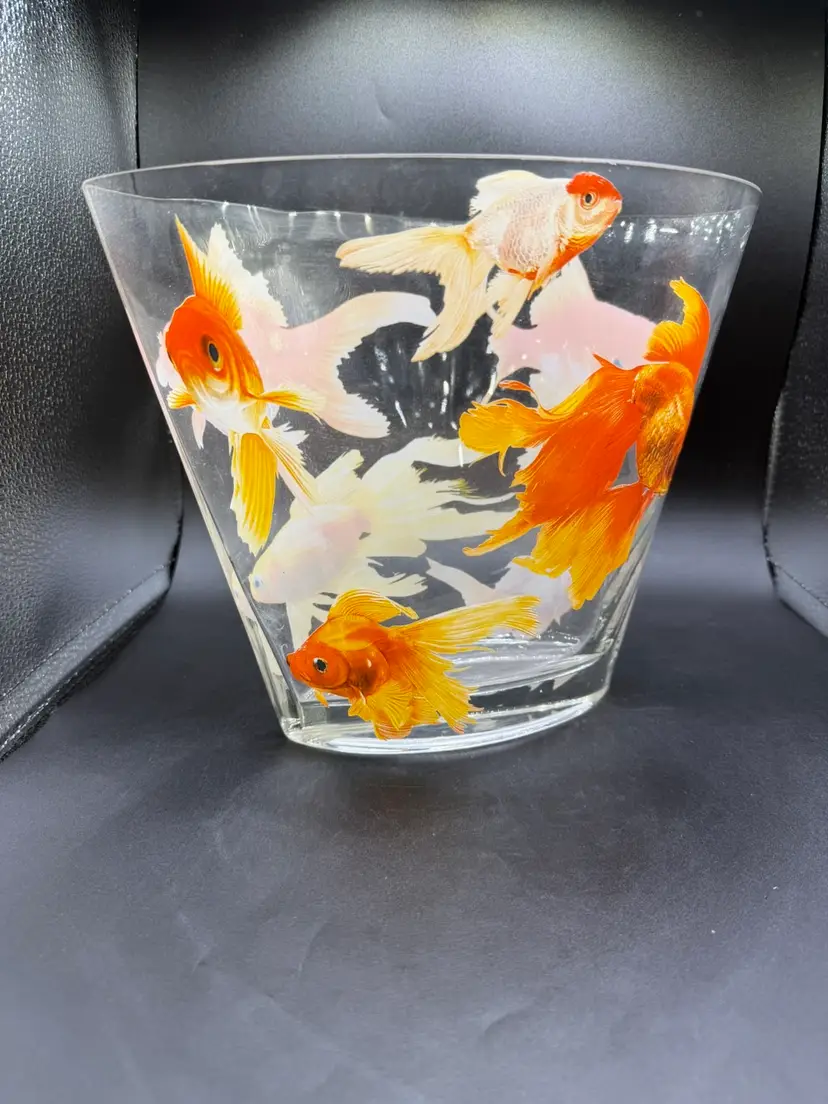Glass Koi Goldfish Oval Vase-HEAVY Pop Art 9” Tall