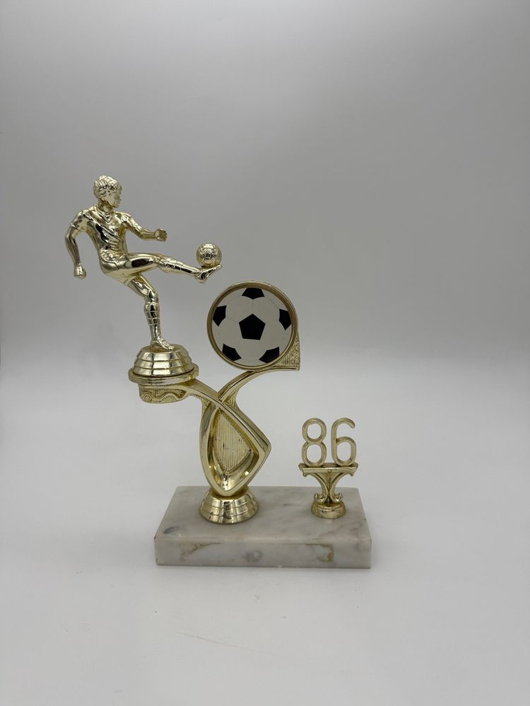 Vtg. 1986 Plastic Male Soccer Ball Trophy Mounted On Marble Base 9” Italy