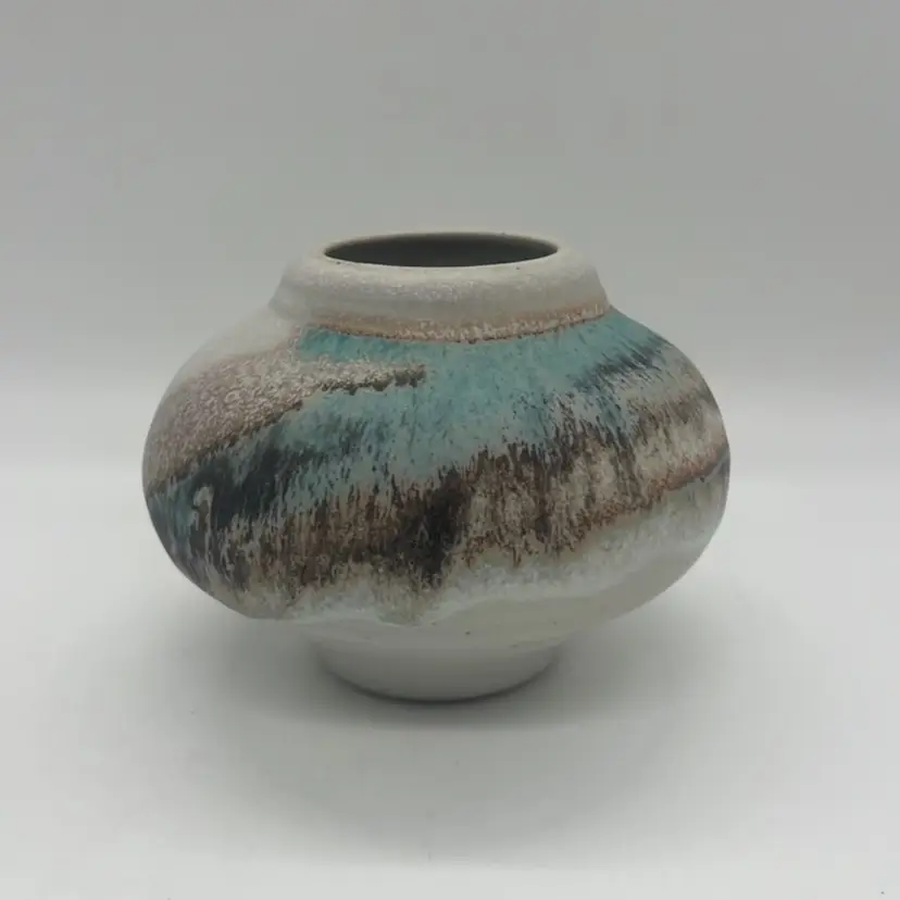 Vtg ‘90 Studio Art Pottery Vase Charles Focht Tucson Turquoise Drip Glaze