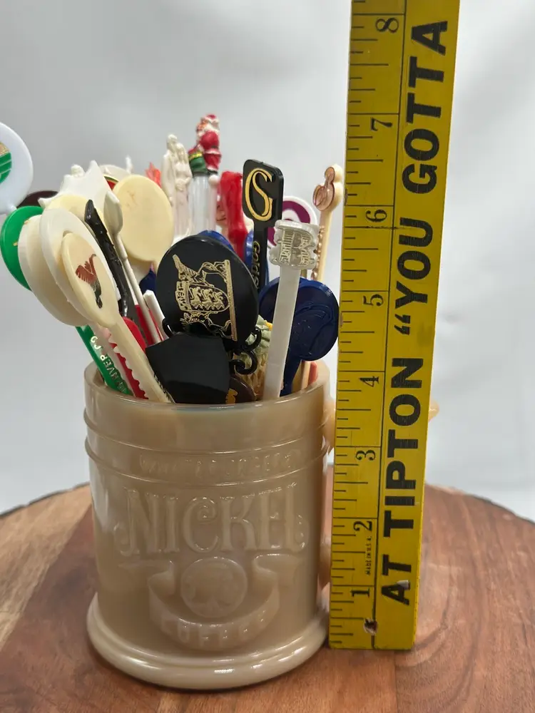 Vintage Cocktail Swizzle Stir Sticks & Whataburger Caramel Glass Mug 50+ Sticks