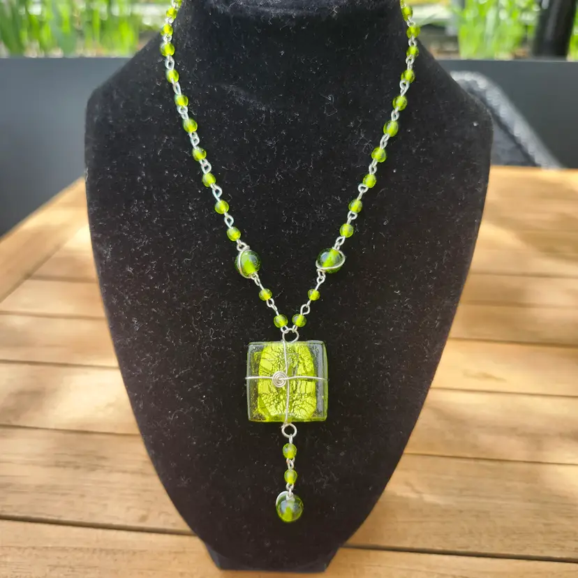 Lime Glow Glass Pendant Necklace