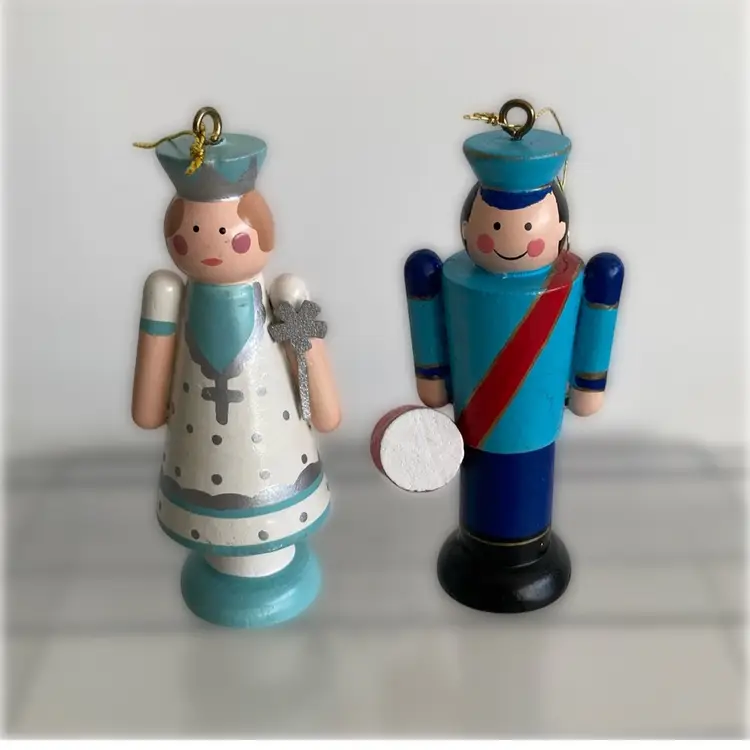 Set Of 2 Norwegian Wooden 3” Nutcracker Style Christmas Ornaments